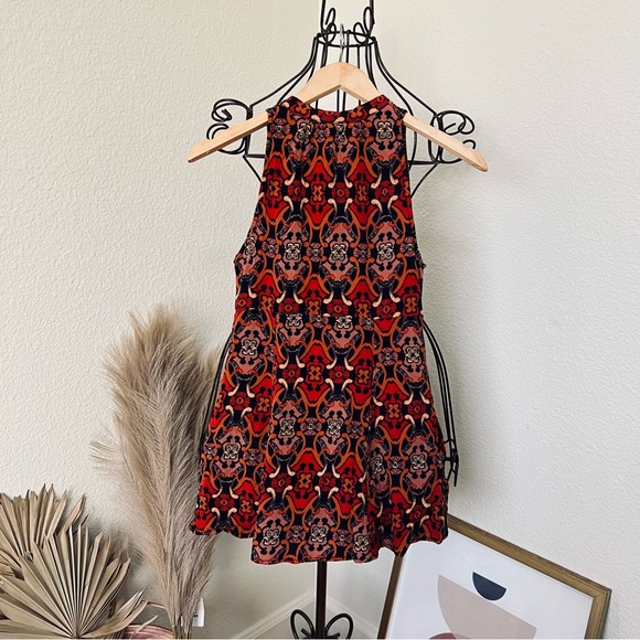 Free People Get Together Navy Orange Bohemian Print Rayon Sleeveless Mini Dress - Picture 4 of 6